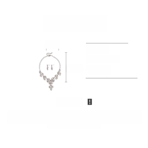 Detail view showing dimensions of a silver leaf rhinestone jewelry set with measurements