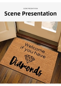 Close-up of coconut coir fiber doormat with Welcome if you have Diamonds print