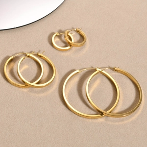 Stainless Steel Hoop Earrings High Polished Round Circle Gold Plated Geometric Jewelry Minimalist Modern For Women
