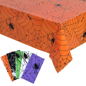 Halloween tablecloth with spider web pattern including colorful napkins for party decor