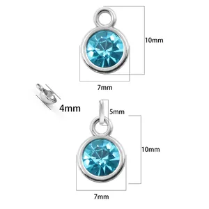 Size chart showing 10mm x 7mm rhinestone pendant dimensions with 4mm thickness