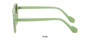 Side view detail of mint green oversized square sunglasses with a glossy frame finish