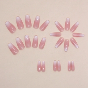 Pink gradient long coffin press-on nails set with glitter finish for women manicure