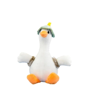 Adorable porte-clés en peluche d'oie blanche avec chapeau vert et détails en fourrure