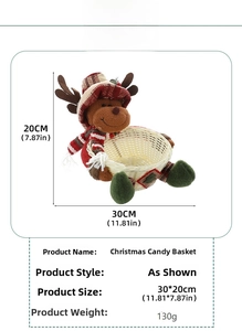 Detailed view of handmade Christmas candy basket with reindeer doll and 30x20cm dimensions