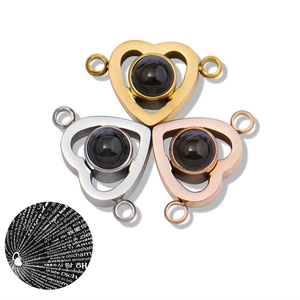 Macro detail of heart projection pendants in gold, silver and rose gold finishes