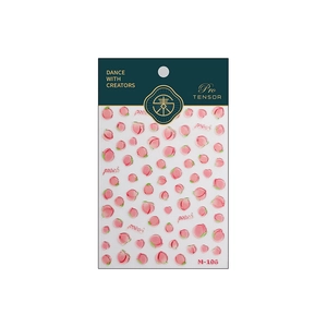 Sweet peach nail art stickers M-106 featuring pink fruit patterns and peach lettering