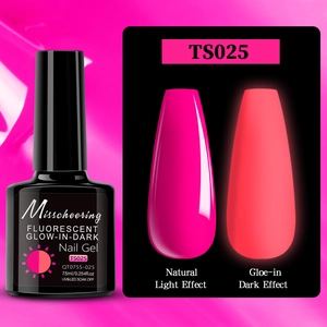 Luminous rose pink gel polish TS025 showing natural light and glowing dark effects