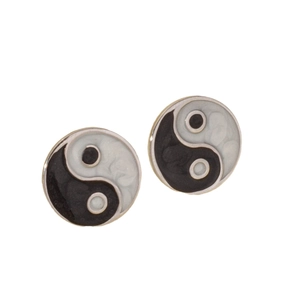 304 stainless steel yin yang tai chi stud earrings with black and white enamel finish