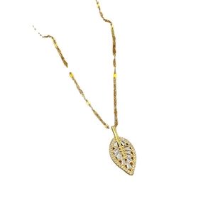 Luxurious gold leaf necklace with micro-p鑲嵌ed zircons on a clean white background