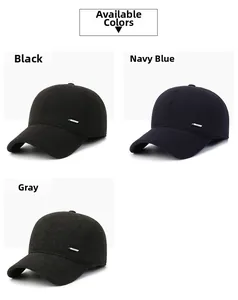 Detailed color options of winter wool baseball caps in black, navy, and grey finishes