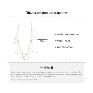 Detail view of moon and star body chain with dimensions 123cm length and 3cm width