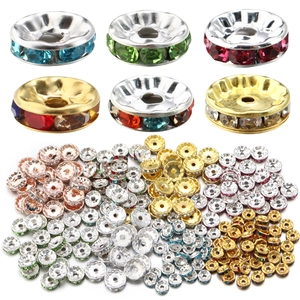 Copper Rondelle Spacer Beads Crystal Rhinestone Flat Round Wheel Beads For DIY Bracelet Jewelry Making