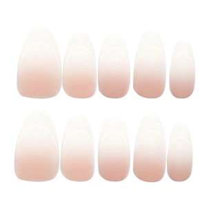 Pink and white gradient French press-on nails in almond shape, 10pcs set for women