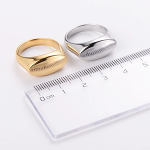 Minimalist oval flat rings in gold and silver finish with metric scale measurement