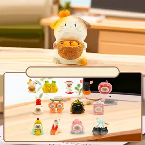 Figurines Blind Box Série Cat PAI Fun Fruits en Résine Synthétique Ornements de Bureau Style Dessin Animé Statuettes Miniatures Floquées Lumineuses