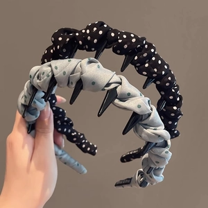 Chic polka dot pleated headband set for women with non-slip inner hair comb design