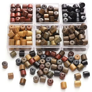 Multicolor cylindrical natural wood beads with pre-drilled holes for DIY jewelry making