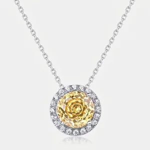 925 Sterling Silver Necklace With Round Millennium Rose Cut Cubic Zirconia Halo Pendant Elegant Jewelry For Women