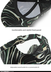 Detail view of the adjustable silver metal buckle and twill fabric on the graffiti baseball cap