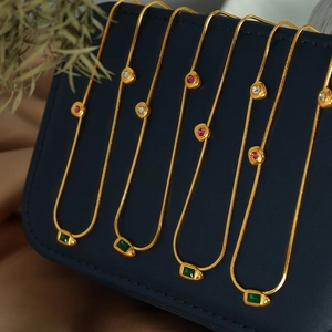 Vintage Green Zircon Pendant Necklace 18K Gold Plated Stainless Steel Snake Chain Light Luxury Jewelry For Women