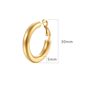 Minimalist 18K gold hollow hoop earrings with 30mm diameter and 5mm thickness for women