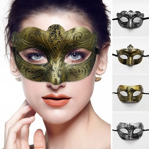Retro Halloween half-face Roman warrior mask in gold and silver for masquerade parties