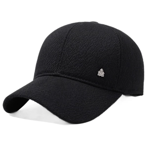 Winter thermal baseball cap for men with fleece lining and ear flaps in black textured fabric