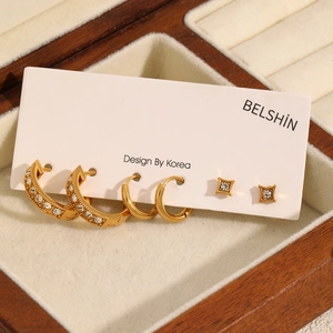 Elegant gold plated stainless steel hoop earring set with sparkling crystals for women