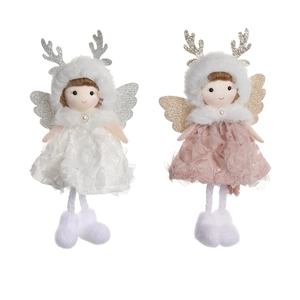 Handmade plush Christmas angel ornaments with lace dresses and glitter wings for tree decor
