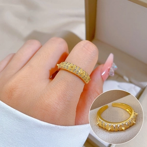 Spiked Open Ring Gold Plated Brass Micro Pave Cubic Zirconia Adjustable Rivet Thorn Band Fashion Jewelry For Women