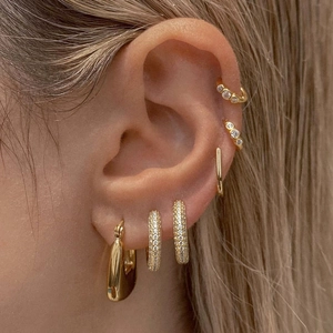 Geometric Hoop Earrings For Women Copper Gold Plated Zircon Inlaid Minimalist U Shape French Retro Light Luxury Jewelry