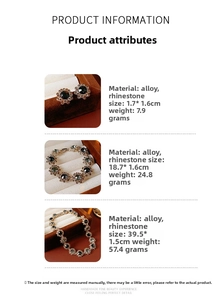 Detailed specs of vintage floral jewelry set with green and white rhinestones