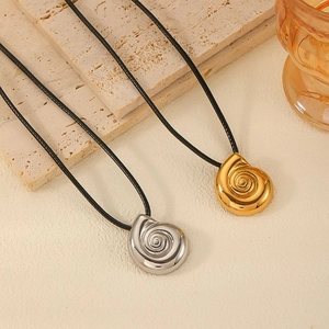 Minimalist gold and silver seashell pendants on black rope necklaces for women