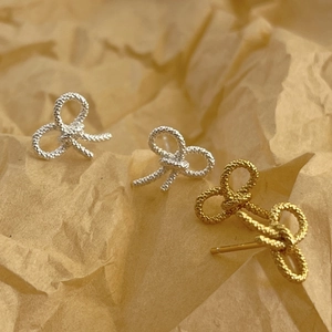 Bowknot Stud Earrings With 925 Sterling Silver Twisted Rope Texture Minimalist Elegant Fashion Accessories For Women
