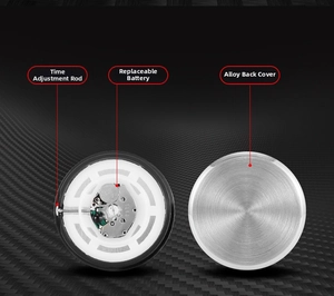 Detailed view of the 40mm car clock alloy back cover and replaceable battery module