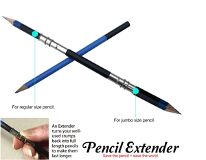 Dual-head metal pencil extender showing regular and jumbo size pencil slots for art