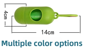 Detail view showing capsule dog poop bag dispenser dimensions 4cm by 14cm with hook