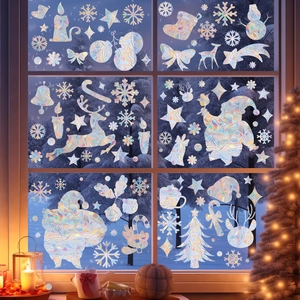 Detailed holographic Christmas suncatcher stickers with reindeer and snowflake patterns