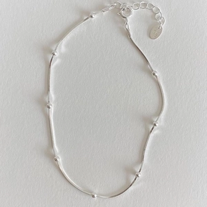 Minimalist 925 sterling silver beaded snake chain anklet with spring clasp and extension