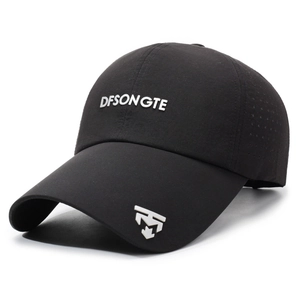 Lightweight breathable mesh baseball cap in black with 3D letters and silver icon