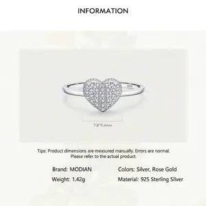 S925 Sterling Silber Ring in Herzform mit funkelndem Pavé-Besatz aus Zirkonia