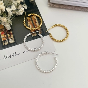 925 Sterling Silver Hoop Earrings Twisted Rope Minimalist Korean Style Elegant For Women Jewelry