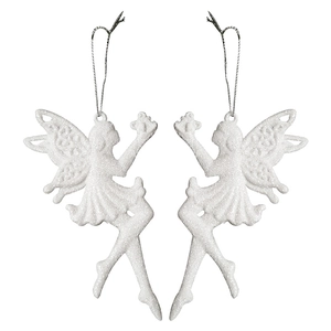 White glitter angel fairy ornaments with wings for Christmas tree decoration