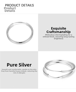 Detail view of high-polished S999 sterling silver hoop earrings with hypoallergenic finish