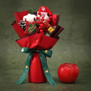 Santa Claus Plush Doll Bouquet With Pinecones Cotton Berries Handbag Christmas Festive Decorative Souvenir Gift