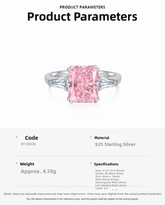 Spécifications détaillées de la bague en argent 925 avec pierre rose radiante