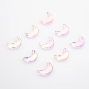 Macro shot of 12x16mm moon-shaped iridescent glass charms for DIY jewelry making