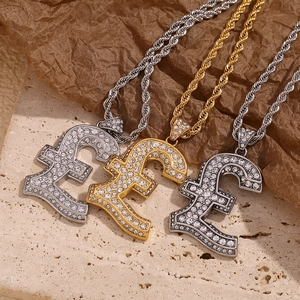 Men's 18K gold plated pound sign pendants with full crystals on twisted rope chains