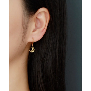 Luxurious gold s925 silver crescent moon hoop earrings with hollow star pattern for women